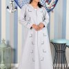 Collar Style Beads Embellished Grey Abaya