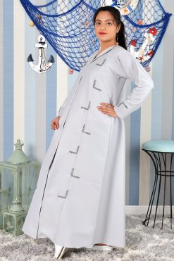 3894 3 Collar Style Beads Embellished Grey Abaya
