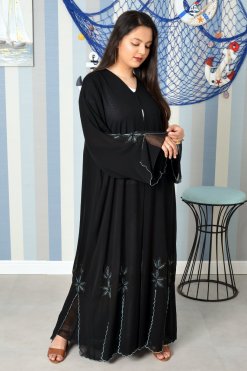 3895 3 Embroidered Double Chiffon Abaya with Beads Embellishment