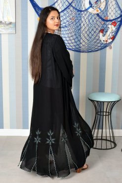3895 5 Embroidered Double Chiffon Abaya with Beads Embellishment
