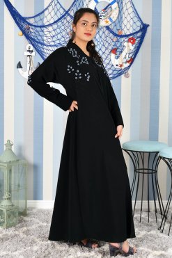 3897 3 A stunning look applique work embroidered black abaya