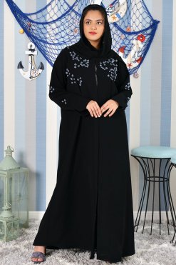 3897 5 A stunning look applique work embroidered black abaya
