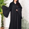 Modern Style Black Flared Sleeves Pleated Abaya