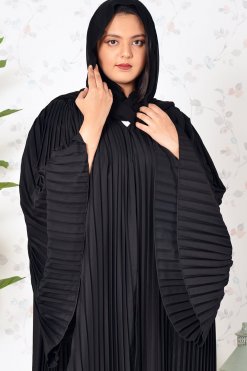 3898 3 Modern Style Black Flared Sleeves Pleated Abaya