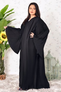 3898 4 Modern Style Black Flared Sleeves Pleated Abaya