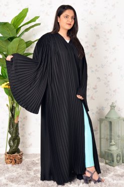 3898 5 Modern Style Black Flared Sleeves Pleated Abaya