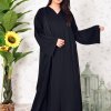 3903 1 Lace & Stone Embellished Black Front Open Abaya