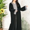 Traditional Look Embroidered Front Open Abaya with Piping