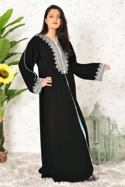 3904 3 Traditional Look Embroidered Front Open Abaya with Piping