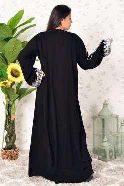 3904 7 Traditional Look Embroidered Front Open Abaya with Piping