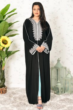 3904 8 Traditional Look Embroidered Front Open Abaya with Piping
