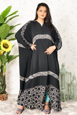 Modest Pleated Self Printed Farasha Abaya