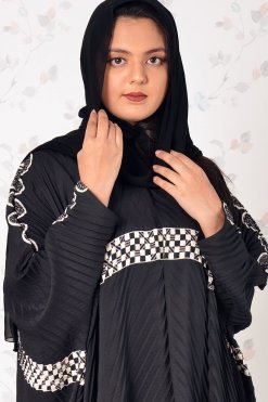 3906 3 Modest Pleated Self Printed Farasha Abaya
