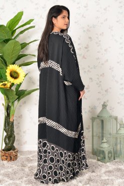 3906 6 Modest Pleated Self Printed Farasha Abaya
