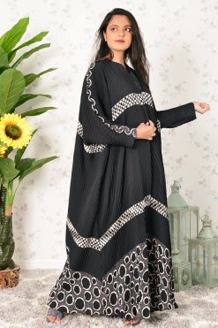 3906 7 Modest Pleated Self Printed Farasha Abaya