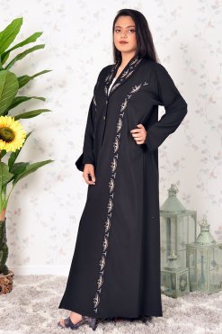 3907 4 Elevate Your Style With Our Beaded, Embroidered Coat-Collar Abaya