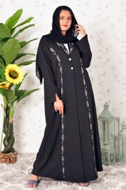 3907 5 Elevate Your Style With Our Beaded, Embroidered Coat-Collar Abaya