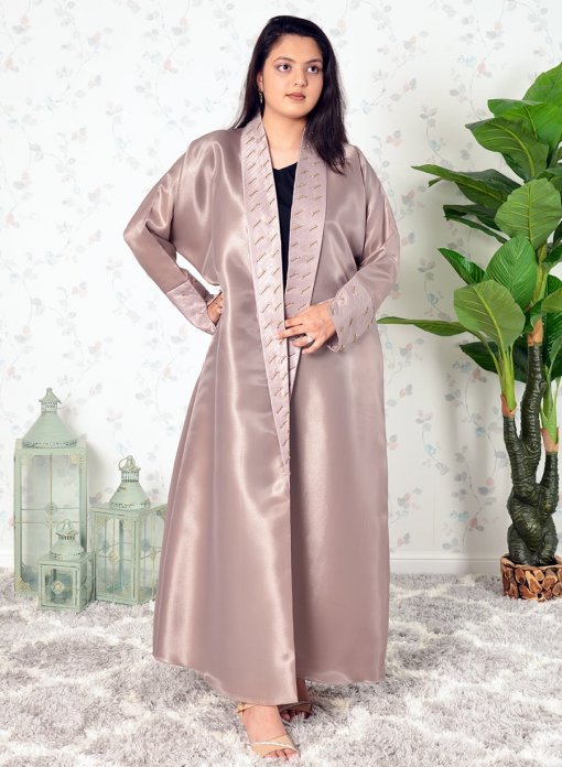 Beads Embellished Abaya with Detailed Cuffs and Collar