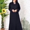 Mesh Embellished Collar Style Plain Abaya