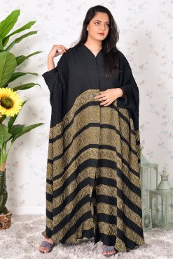 Modest Pleated Self Printed Farasha Abaya