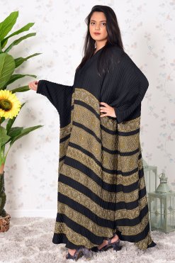 3910 3 Modest Pleated Self Printed Farasha Abaya