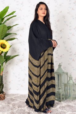 3910 4 Modest Pleated Self Printed Farasha Abaya