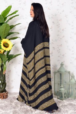3910 5 Modest Pleated Self Printed Farasha Abaya
