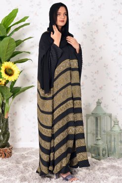 3910 6 Modest Pleated Self Printed Farasha Abaya
