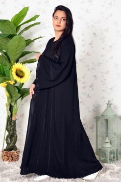 3919 3 A-Line Embroidered Bell Sleeves Abaya