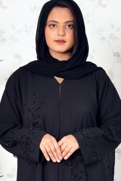 3921 2 1 A Modern Look Beads Embellished Black Abaya