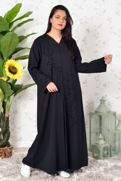 3921 3 1 A Modern Look Beads Embellished Black Abaya