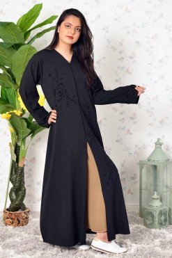 3921 4 1 A Modern Look Beads Embellished Black Abaya