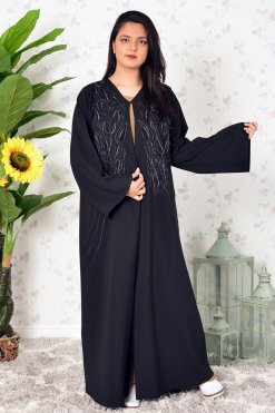 3923 3 1 Traditional Style Beads Embellished Black Abaya