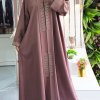 Exquisite Brown Abaya with Bead-Embellished Collar Style for a Touch of Elegance