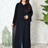 3925 1 1 Beads Embellished Black Double Chiffon Abaya