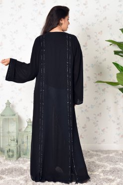 3925 42 Beads Embellished Black Double Chiffon Abaya