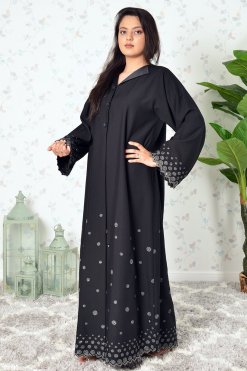 Collar Style Button Embellished Embroidered Abaya 10 3927 3 1 Collar Style Button Embellished Embroidered Abaya