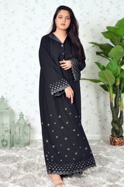 Collar Style Button Embellished Embroidered Abaya 15 3927 8 1 Collar Style Button Embellished Embroidered Abaya