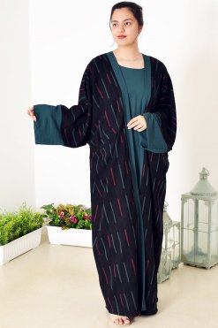 عباية بشت منقوشة ذاتيا مع فستان داخلي باللون الأخضر 8 3928 1 1 Self Embossed Bisht Abaya with Green Inner Dress