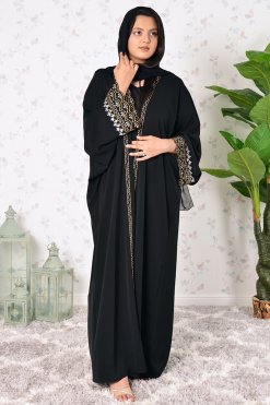 3929 5 Bahraini Bisht Style Abaya with Bead Embellishments and Hand Embroidery