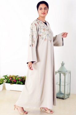 3930 4 Modern Hand Embroidered Abaya with Bead Embellishments