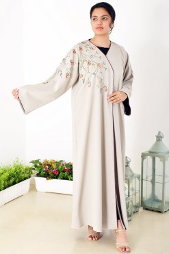 3930 6 Modern Hand Embroidered Abaya with Bead Embellishments