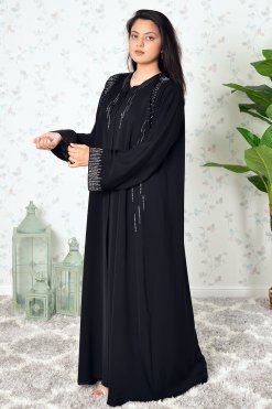 3931 3 A Modern Style Beads Embellished Black Nada Abaya