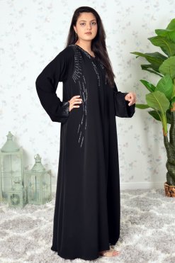 3931 4 A Modern Style Beads Embellished Black Nada Abaya