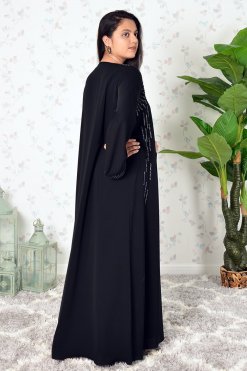 3931 6 A Modern Style Beads Embellished Black Nada Abaya