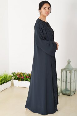 3932 4 Stylish Plain Bisht Abaya with Elegant Fabric Patterns for Effortless Sophistication