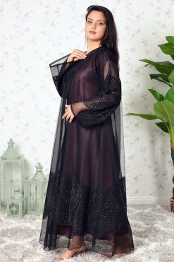 3933 3 Radiate Elegance In Our Stone-Embellished Embroidered Organza Abaya