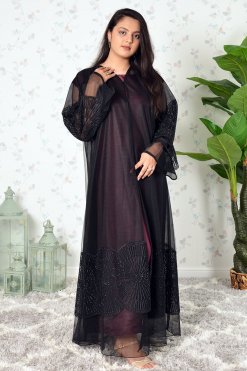 3933 4 Radiate Elegance In Our Stone-Embellished Embroidered Organza Abaya