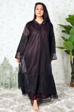 3933 5 Radiate Elegance In Our Stone-Embellished Embroidered Organza Abaya