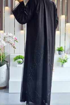 3935 5 Beads Embellished Organza Abaya with Lining